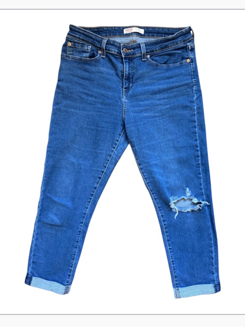 Signature by Levi Strauss Boyfriend Jeans Women’s 14 Distressed Cuffed Denim